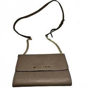 Michael Kors Taupe Crossbody Wallet with Removable Gold Chain Strap Clutch